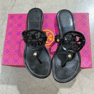 Tory Burch Miller Sandals Black Patent Leather